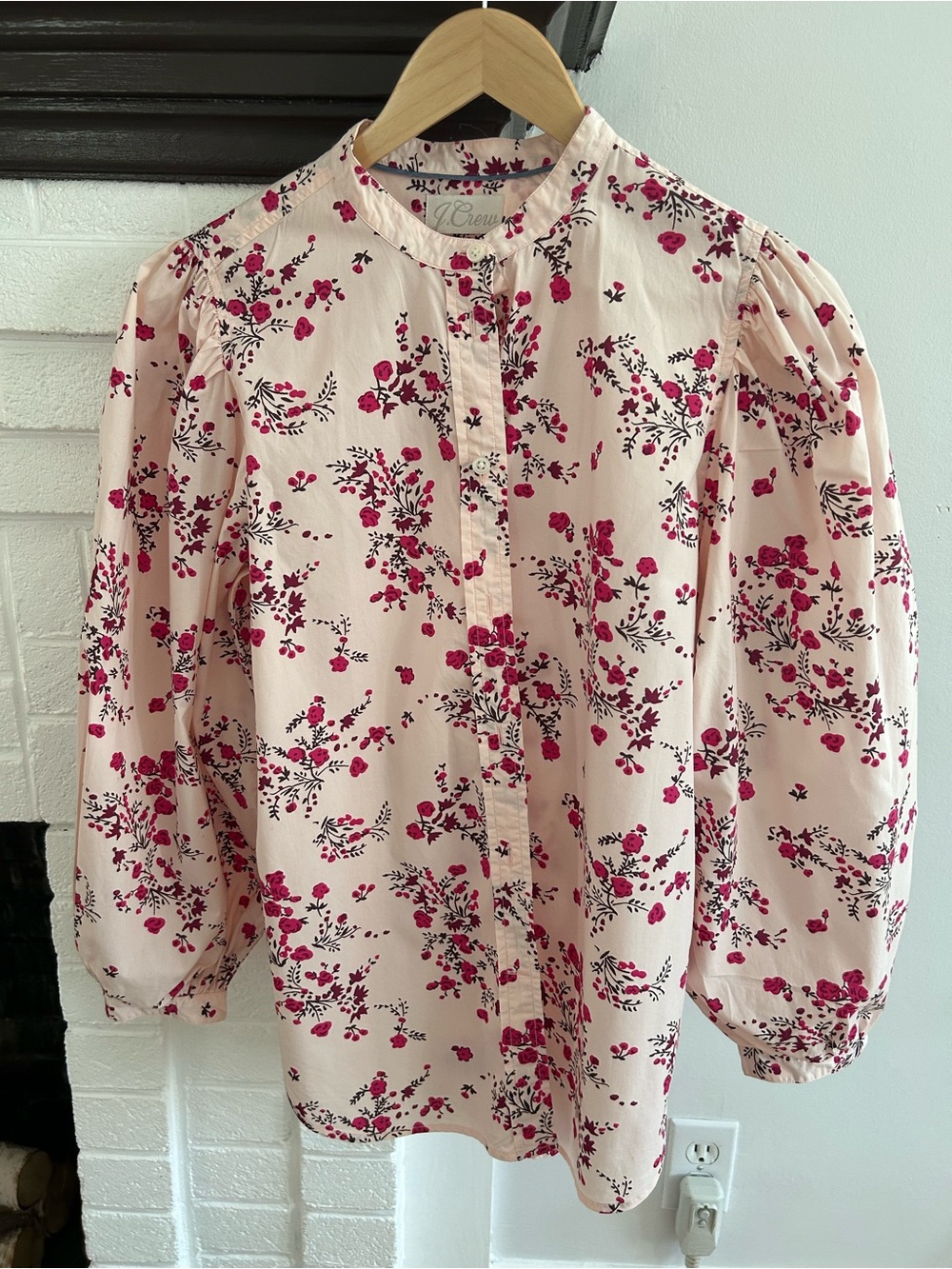 J. Crew Pink Floral Button-Front Puff-Sleeve Blouse Size 10